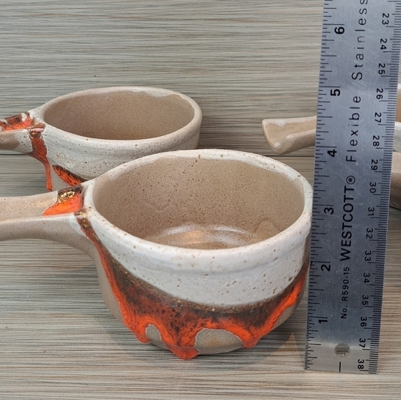 VINTAGE Laurentian pottery set of 4 soup bowl orange lava drip glaze # 643 - Picture 10 of 16